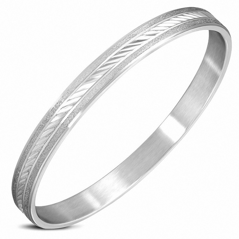 DIA-70mm x 8mm | Bracelet plat rainuré en acier inoxydable à rayures sablées