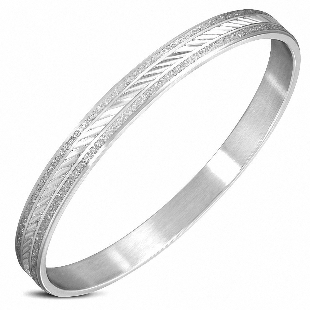 DIA-70mm x 8mm | Bracelet plat rainuré en acier inoxydable à rayures sablées