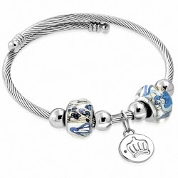 Câble de câble torsadé celtique en acier inoxydable Bracelet à manchette réglable Royal Princess Crown Circle Charm avec perles