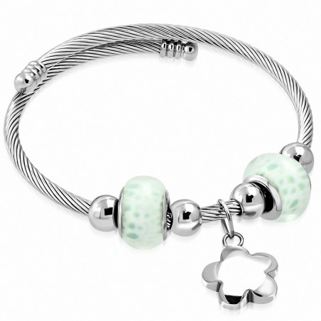 Bracelet jonc ajustable en forme de breloque en forme de fleur torsadée en acier inoxydable