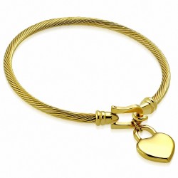 Bracelet à breloques coeurs en forme de fils torsadés celtiques acier inoxydable doré