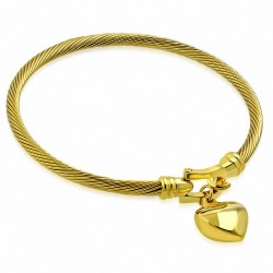 Bracelet à breloques coeurs en forme de fils torsadés celtiques en acier inoxydable doré