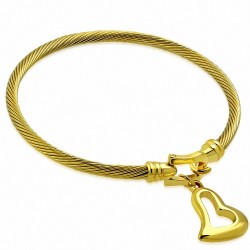 Bracelet torsadé celtique en acier inoxydable doré avec un coeur ouvert