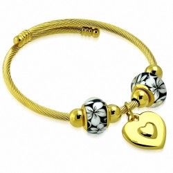 Bracelet de manchette ajustable en forme de brin de coeur torsadé celtique en acier inoxydable plaqué de couleur d'or