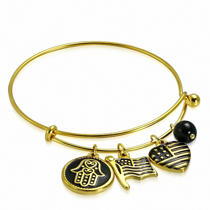 Bracelet ajustable en forme de perle de coeur avec cercle  bracelet en acier inoxydable doré