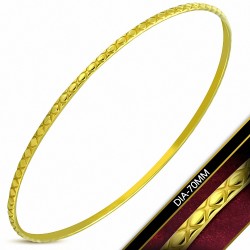 DIA-70mm x 2mm | Bracelet jonc rond maigre en forme de croix avec gravure en acier inoxydable doré