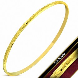 DIA-70mm x 3mm | Bracelet jonc rond maigre en forme de spirale gravée en acier inoxydable doré