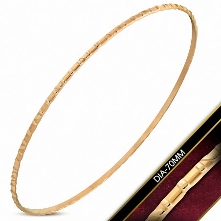 DIA-70mm x 1.8mm | Bracelet rond maigre gravé en acier inoxydable plaqué de couleur d'or rose / rose