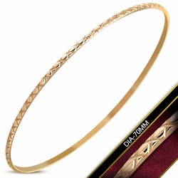 DIA-70mm x 2mm | Bracelet jonc rond maigre plissé en acier inoxydable plaqué de couleur d'or rose / rose