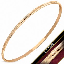 DIA-70mm x 3mm | Bracelet rond maigre en forme de vigne spirale gravée en acier inoxydable plaqué de couleur d'or rose / rose