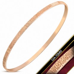 DIA-70mm x 3mm | Bracelet jonc plat et plat martelé en acier inoxydable plaqué de couleur d'or rose / rose