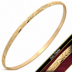 DIA-70mm x 3.5mm | Bracelet rond maigre avec flèche gravée en acier inoxydable plaqué de couleur d'or rose / rose