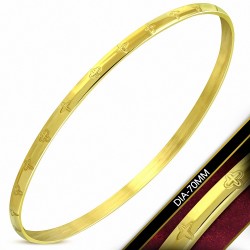 DIA-70mm x 3.5mm | Bracelet jonc rond en croix en forme d'étoile gravée en acier inoxydable doré