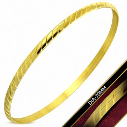 DIA-70mm x 4mm | Bracelet rond rainuré diagonal en acier inoxydable doré
