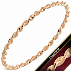 DIA-65mm x 3.5mm | Bracelet rond tordu en acier inoxydable plaqué de couleur d'or rose / rose