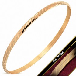 DIA-70mm x 4mm | Bracelet rond rainuré diagonal en acier inoxydable plaqué de couleur d'or rose / rose