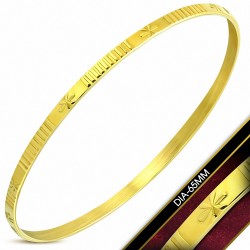 DIA-70mm x 3.5mm | Bracelet jonc plat avec fleurs gravées en acier inoxydable doré