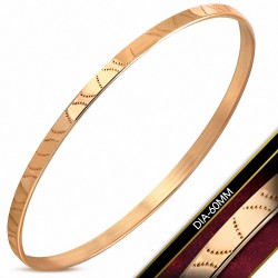 DIA-60mm x 4mm | Bracelet jonc plat géométrique gravé en acier inoxydable plaqué de couleur d'or rose / rose