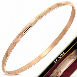DIA-70mm x 4mm | Bracelet rond gravé en acier inoxydable plaqué de couleur d'or rose / rose