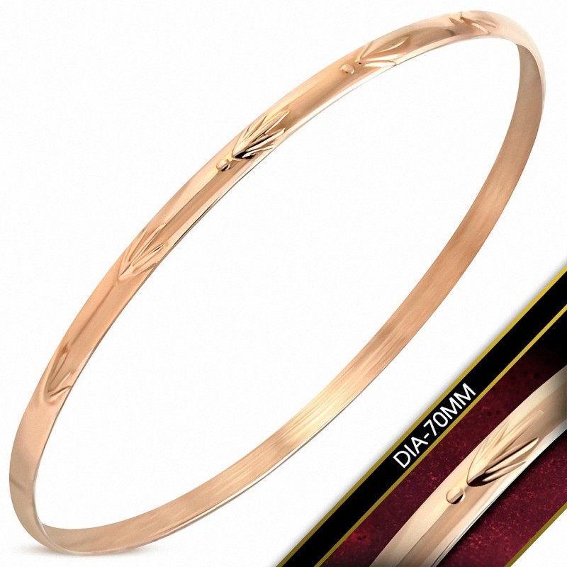 DIA-70mm x 3.5mm | Bracelet rond fin maigre en acier inoxydable plaqué de couleur d'or rose / rose