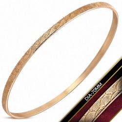 DIA-70mm x 3.5mm | Bracelet jonc plat maigre en acier inoxydable gravé couleur or rose / or rose