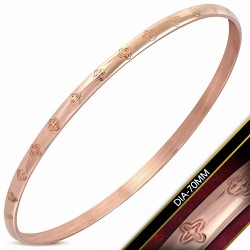 DIA-70mm x 3.5mm | Bracelet jonc rond et rond en forme de fleur gravée en acier inoxydable plaqué de couleur d'or rose / rose
