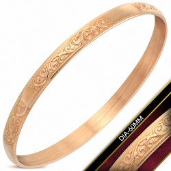 DIA-60mm x 5.5mm | Bracelet rond en vigne spirale gravée en acier inoxydable plaqué de couleur d'or rose / rose