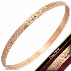 DIA-70mm x 5mm | Bracelet rond en vigne spirale gravée en acier inoxydable plaqué de couleur d'or rose / rose