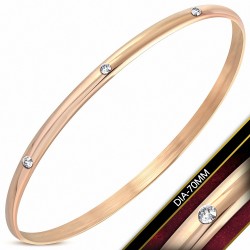 DIA-70mm x 4mm | Bracelet rond en acier inoxydable plaqué de couleur d'or rose / rose avec cz transparent