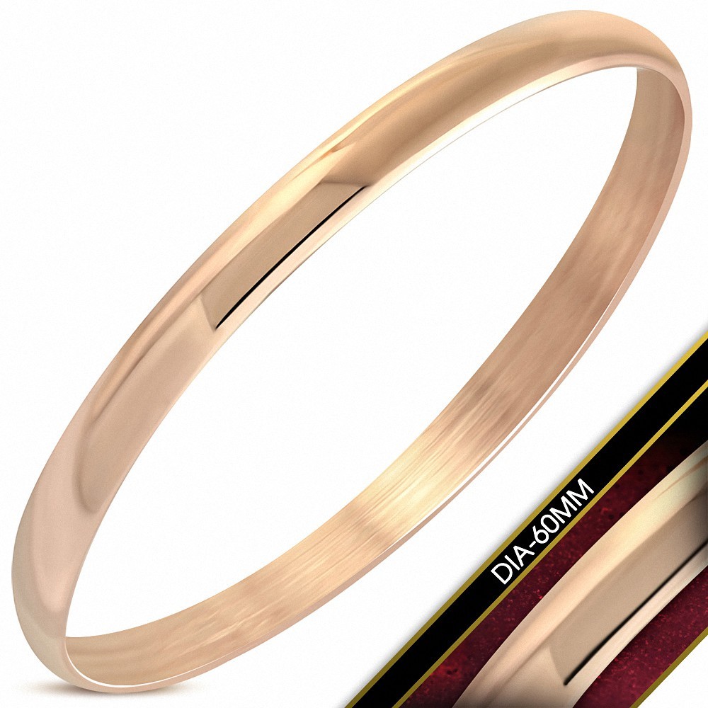 DIA-60mm x 6mm | Bracelet rond en acier inoxydable plaqué de couleur d'or rose / rose