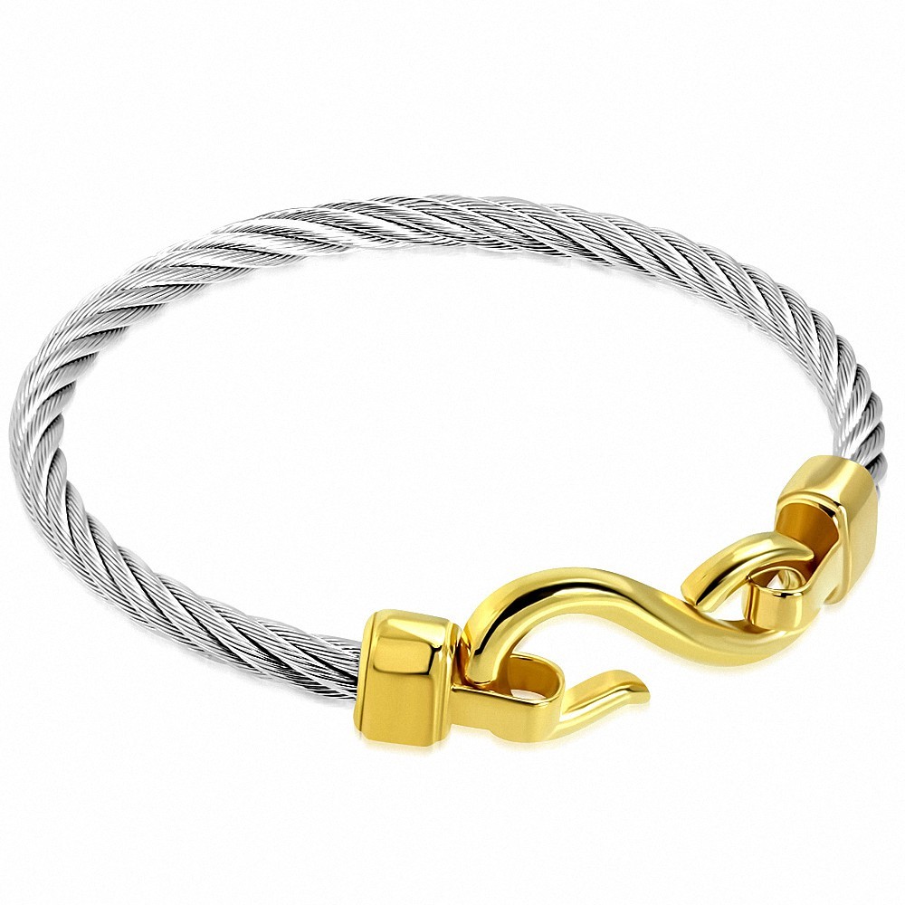 Bracelet à bascule torsadé en acier inoxydable 2 tons avec verrou Infinity