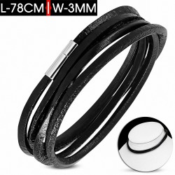 78cm x 3mm | Tour de cou / bracelet en cuir noir à la mode multi-tours