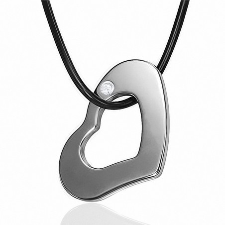 Collier extensible en caoutchouc avec cordon de caoutchouc noir au cœur de carbure de tungstène noir et cZ transparent