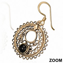 Boucles d'oreilles à crochet fantaisie en forme de disque circulaire en bronze avec onyx noir (paire)