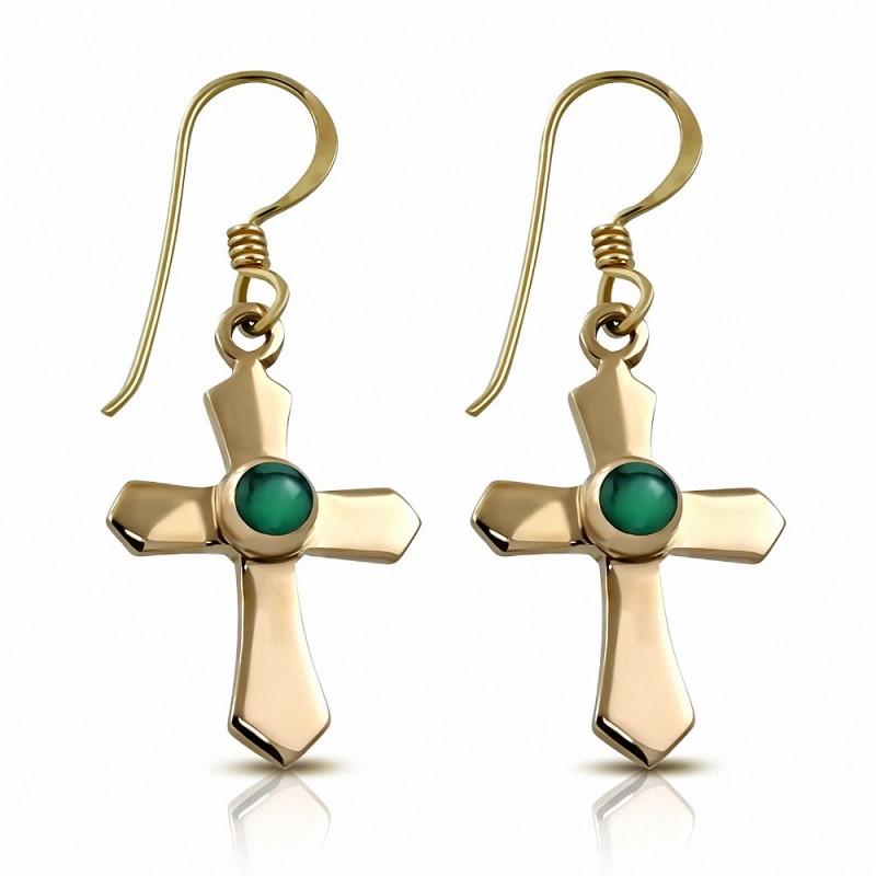 Boucles d'oreilles en bronze avec pierre turquoise (paire)