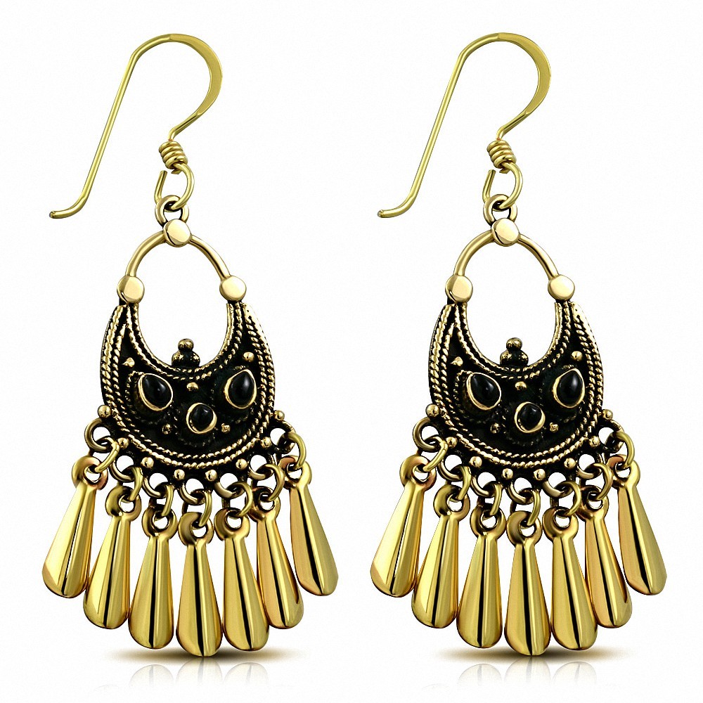 Boucles d'oreilles crochet bronze à la mode avec onyx noir (paire)