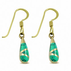 Boucles d'oreilles crochet en forme de larme en bronze pierre turquoise (paire)