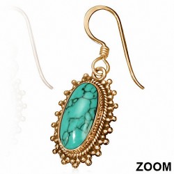 Boucles d'oreilles à crochet en forme de lunette en bronze à la mode avec fleur turquoise (paire)