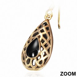 Boucles d'oreilles crochet en forme de larme en bronze avec onyx noir (paire)