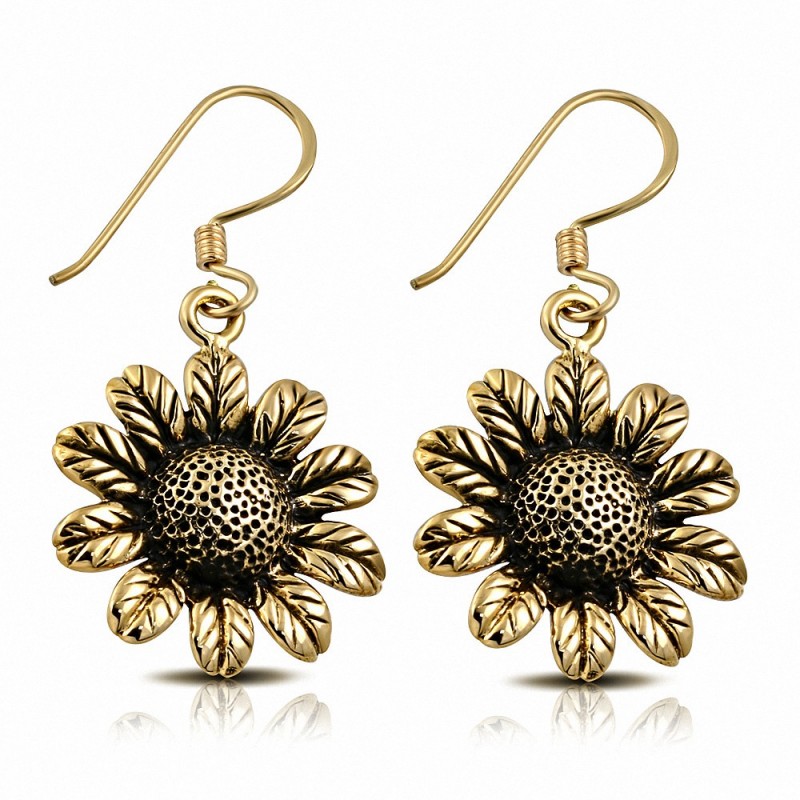 Boucles d'oreilles à la mode en forme de fleurs du soleil et de bronze (paire)