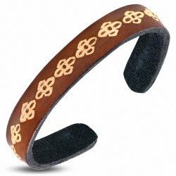 Bracelet manchette lien fleur en cuir marron véritable gravé