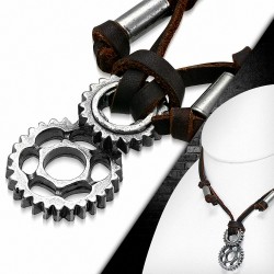 Alliage de mode alliage horloge / montre engrenages charm réglable collier de motard en cuir véritable brun