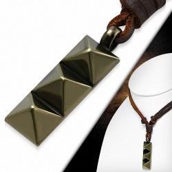 Alliage de mode 2-ton rangée de collier de pyramide tag réglable brun véritable motard en cuir collier