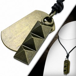 Alliage de mode bi-ton Tag Pyramid Charm réglable collier de motard en cuir véritable noir