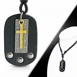 Collier de motard ajustable cuir noir avec breloque 3 tons en alliage fantaisie