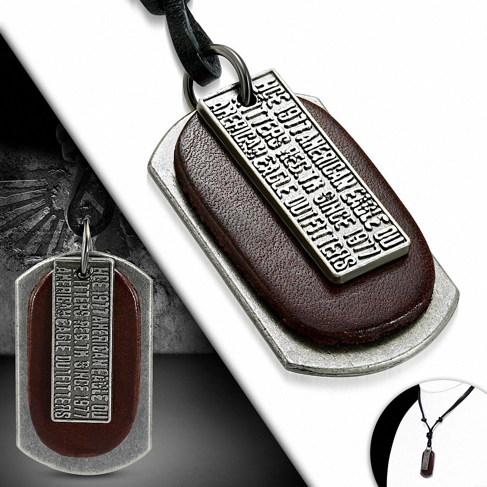 Collier ajustable en cuir marron avec breloque 3 tons en alliage fantaisie