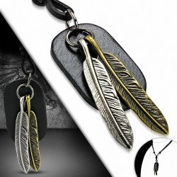 Alliage de mode 3 tons antique plume tag oiseau Vintage réglable noir véritable collier de motard en cuir