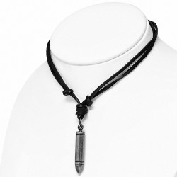 Collier ajustable en cuir noir à breloques fantaisie en alliage 2 tons