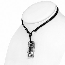 Alliage de mode 3-ton marteau outil tag croix anneau charm réglable brun véritable motard en cuir collier