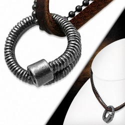Alliage de mode 2-ton spirale robinet fil charm boule militaire lien chaîne brun collier en cuir véritable